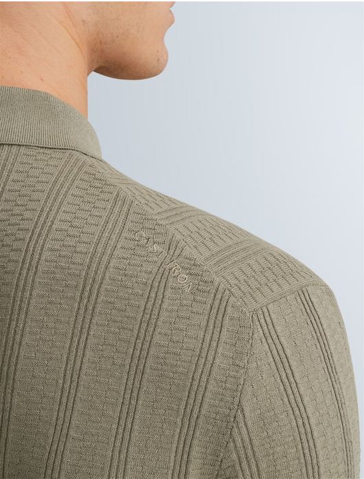 Cast Iron poloshirt khaki normale fit textuur