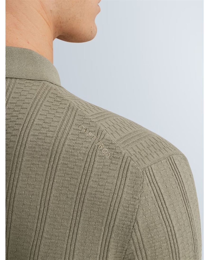 Khaki poloshirt Cast Iron met rits structuur