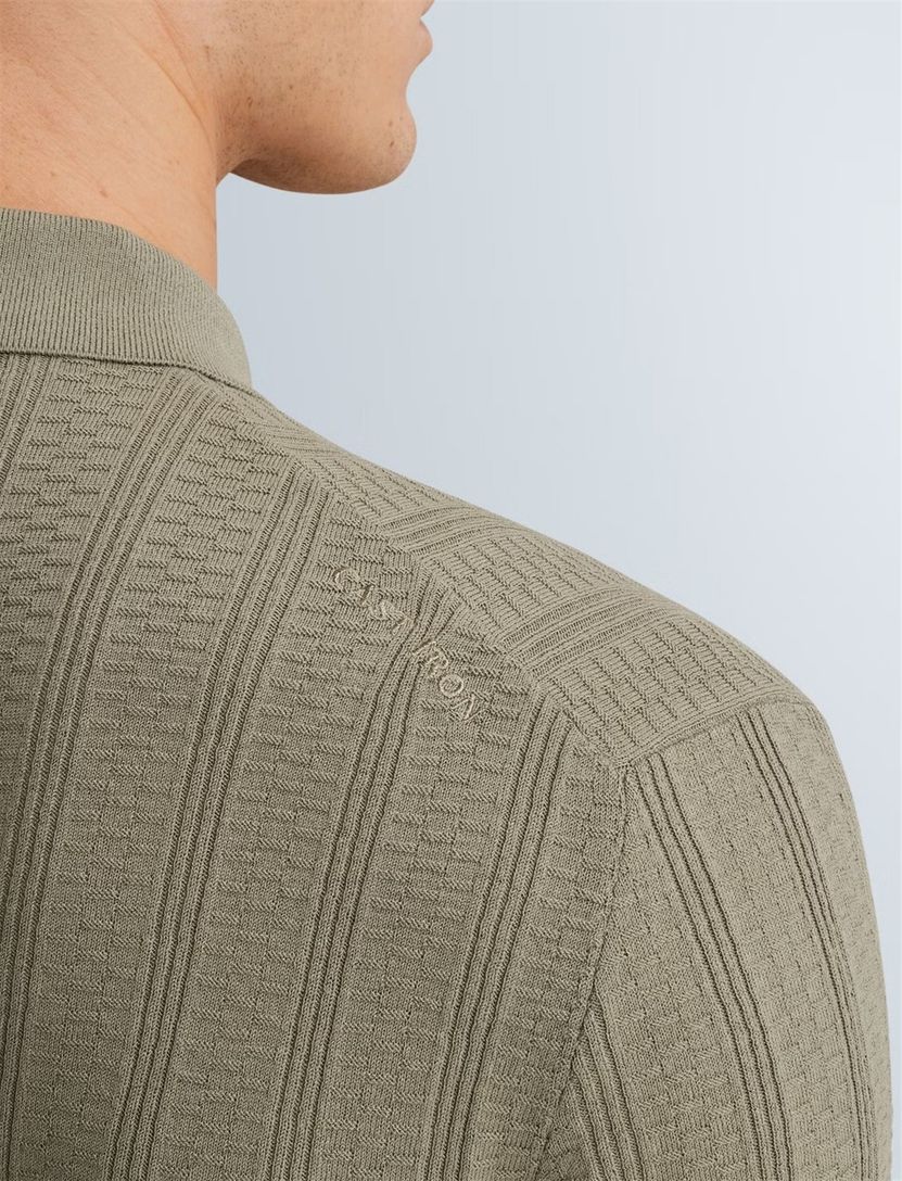 Poloshirt met rits Cast Iron korte mouw khaki