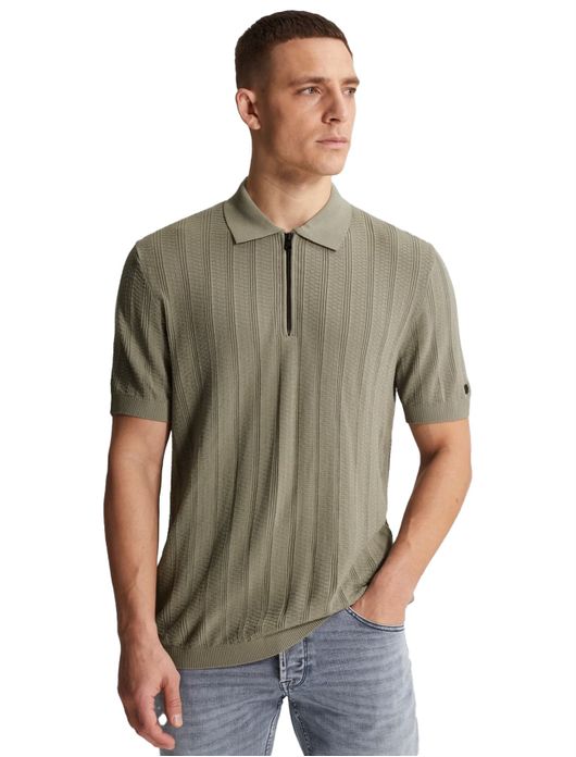 Cast Iron poloshirt khaki normale fit textuur