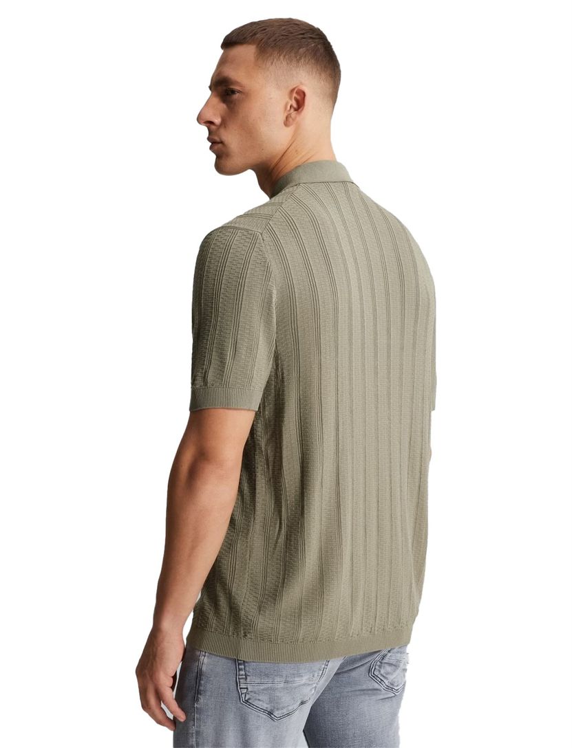 Poloshirt met rits Cast Iron korte mouw khaki