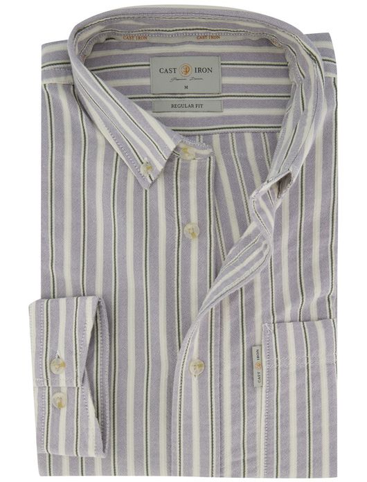 Cast Iron Regular Fit overhemd lila groen gestreept