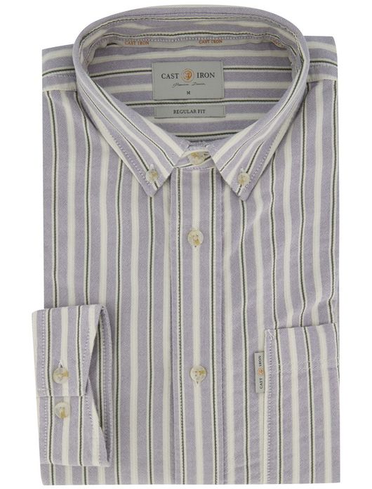 Cast Iron Regular Fit overhemd lila groen gestreept