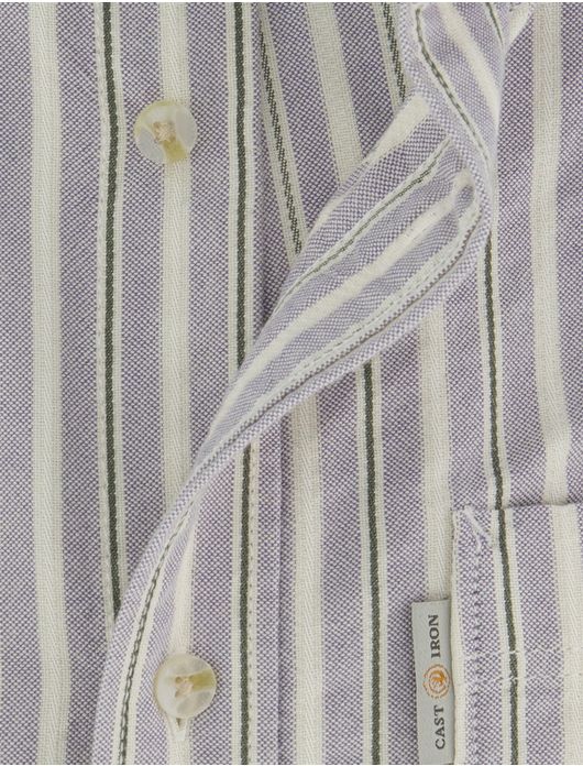 Cast Iron Regular Fit overhemd lila groen gestreept
