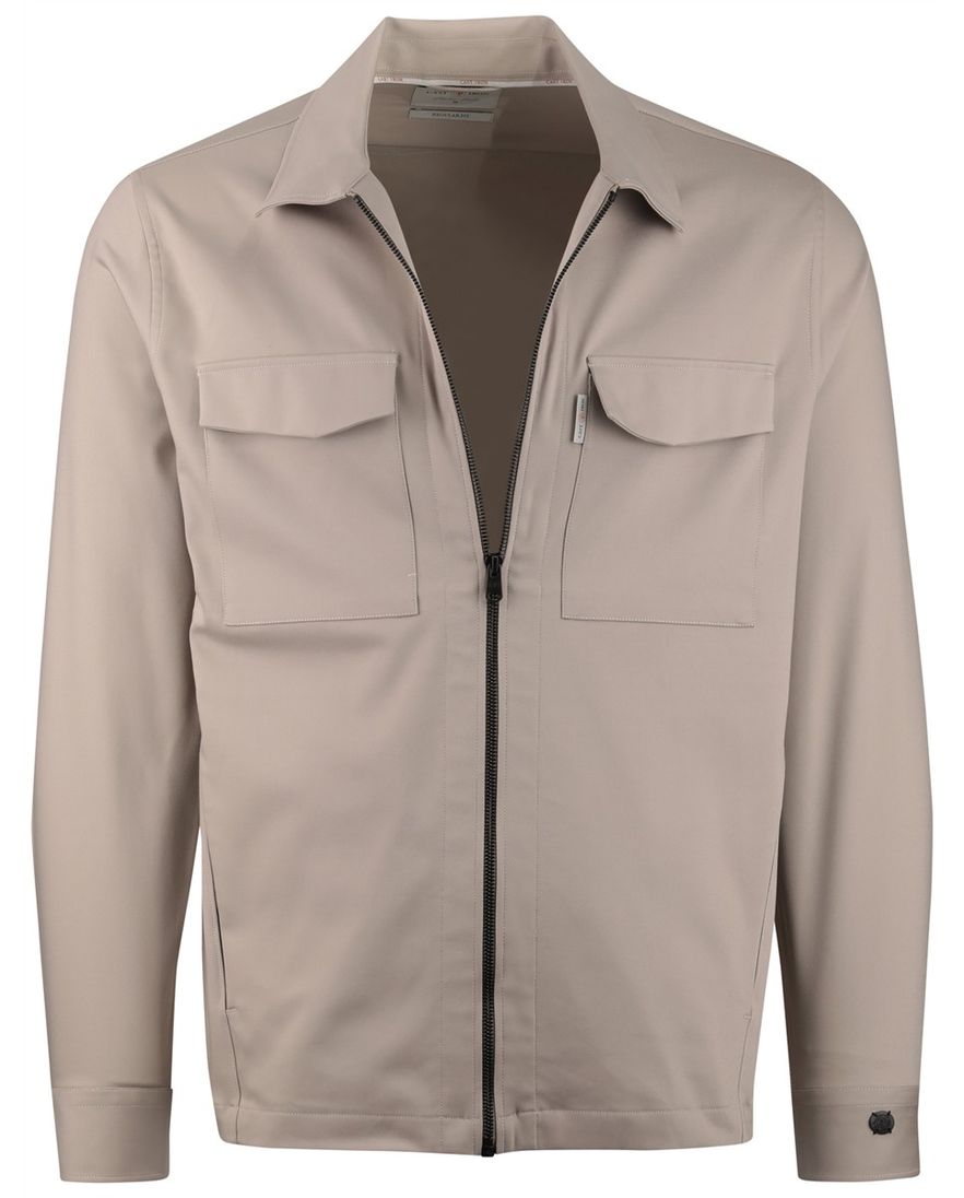 Beige overshirt Cast Iron rits borstzakken normale fit
