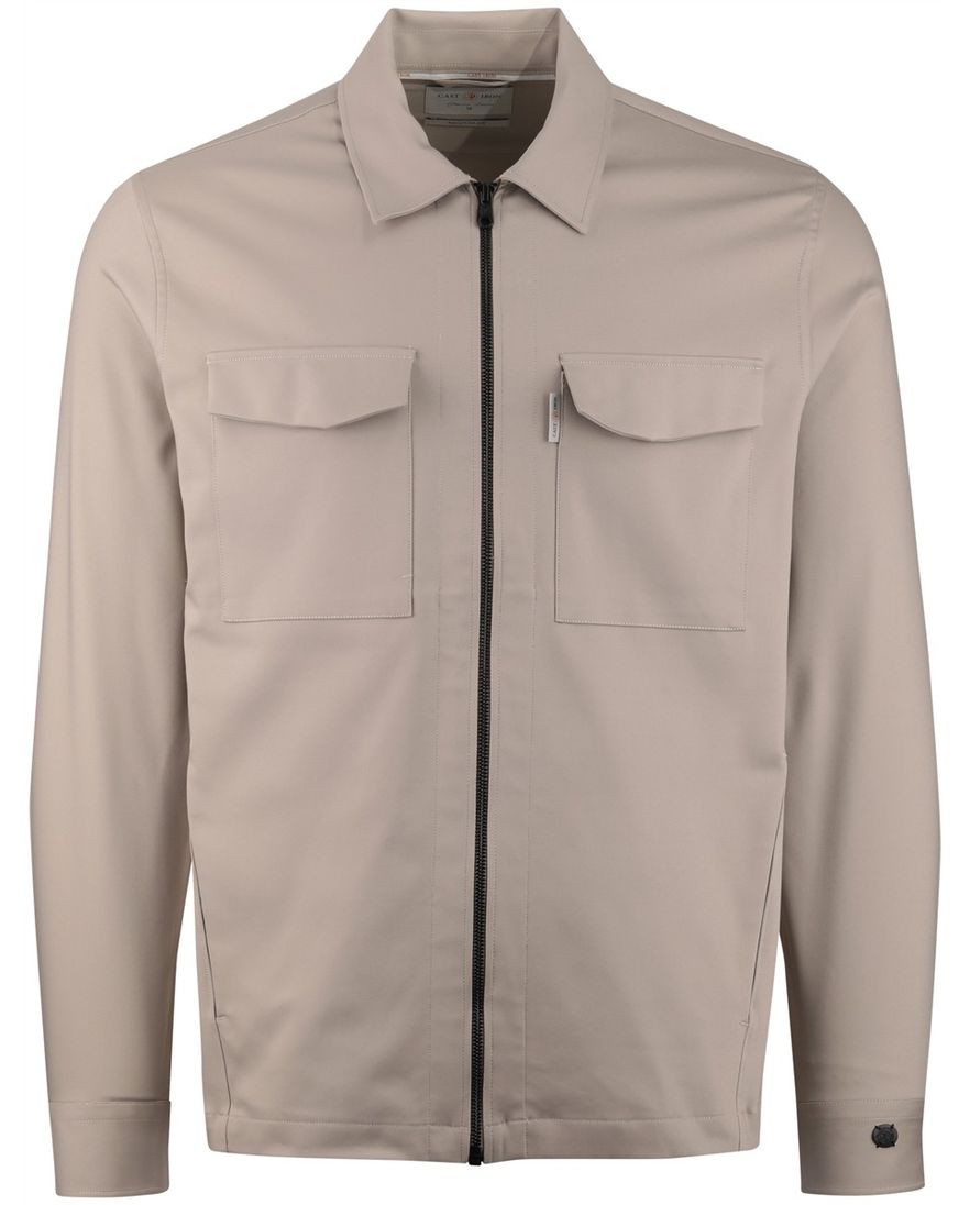 Beige overshirt Cast Iron rits borstzakken normale fit