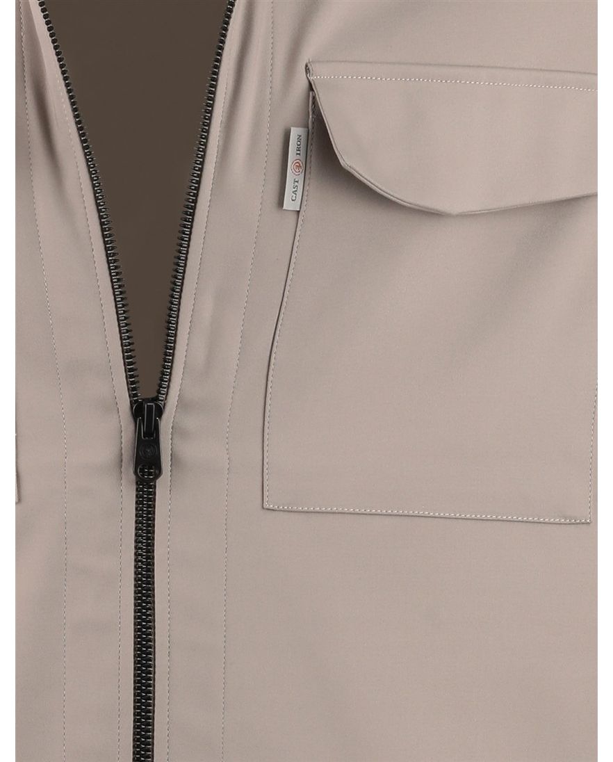 Beige overshirt Cast Iron rits borstzakken normale fit