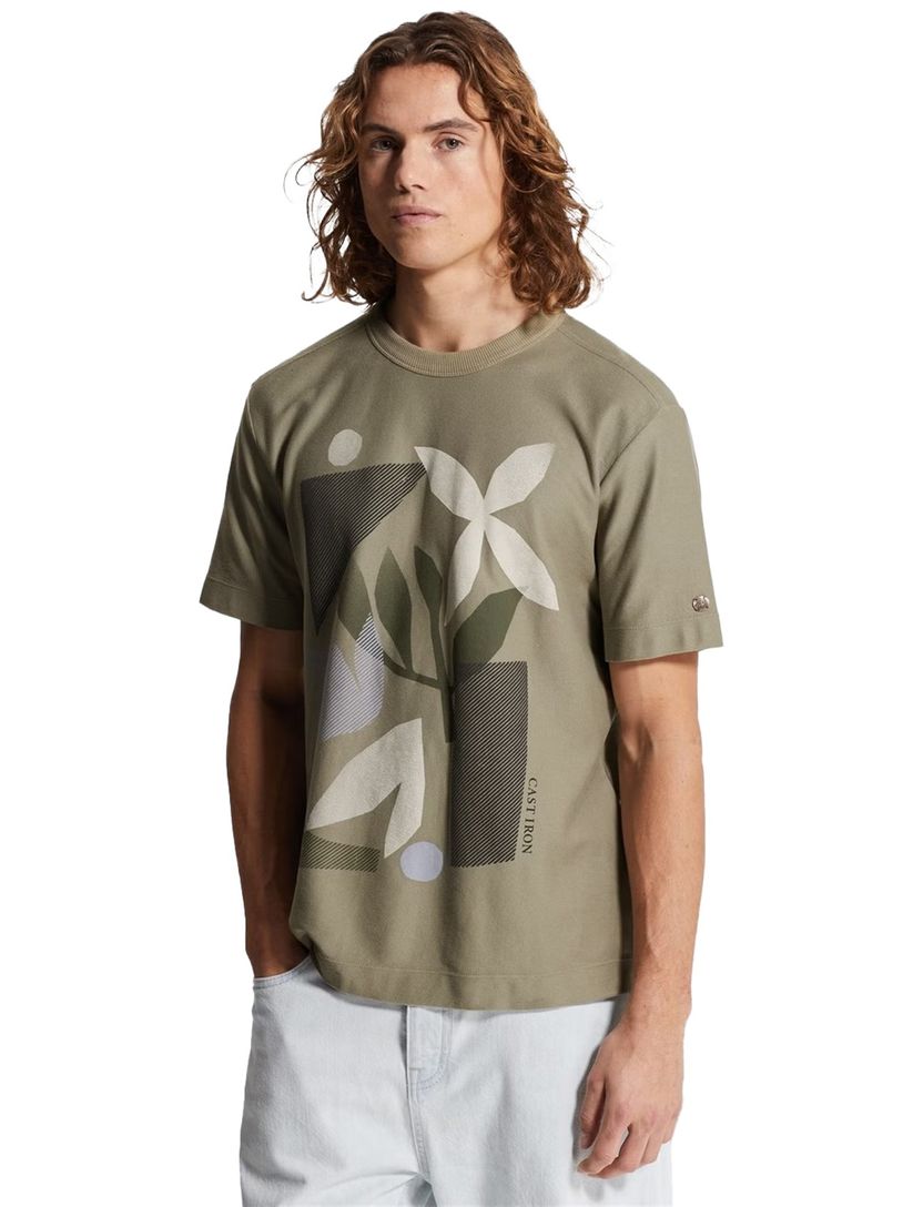 T-shirt Cast Iron groen normale fit ronde hals opdruk