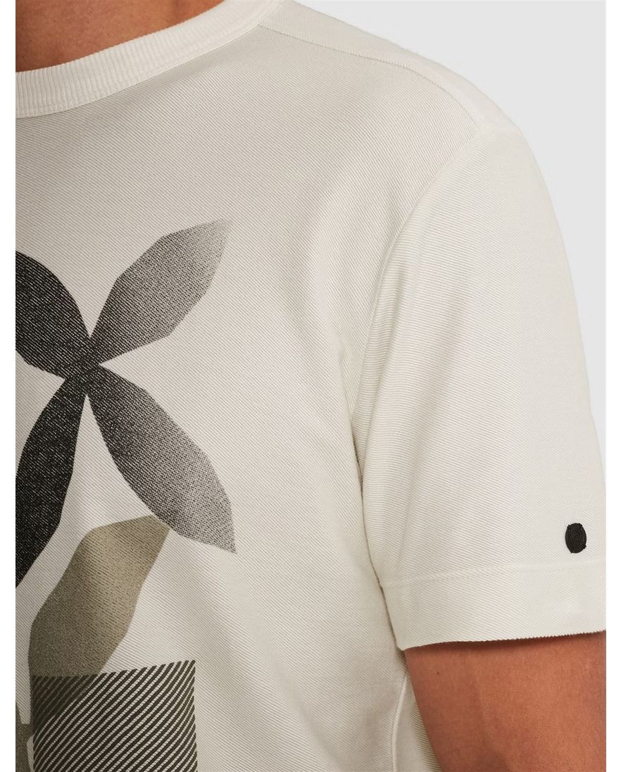 Beige t-shirt Cast Iron met oprduk normale fit