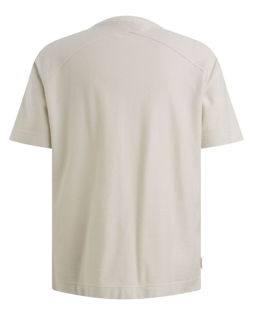 Beige t-shirt Cast Iron met oprduk normale fit