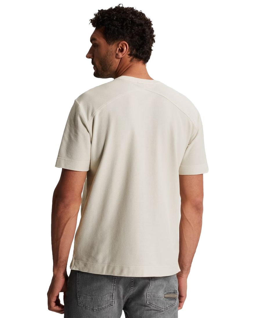 Beige t-shirt Cast Iron met oprduk normale fit