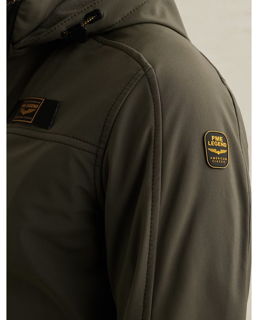 Softshell jas PME Legend Successor donkergroen afritsbare capuchon