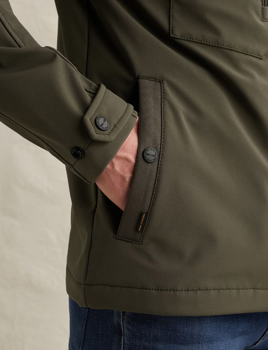 Softshell jas PME Legend Successor donkergroen afritsbare capuchon