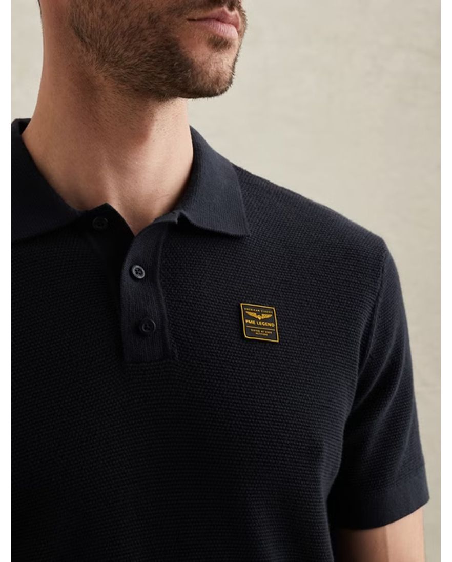 Donkerblauw poloshirt PME Legend drie knoopssluiting