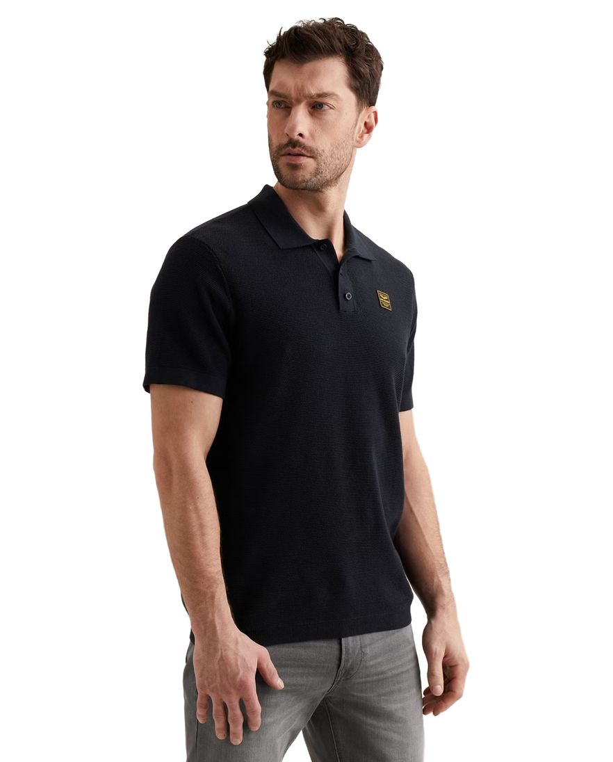 Donkerblauw poloshirt PME Legend drie knoopssluiting