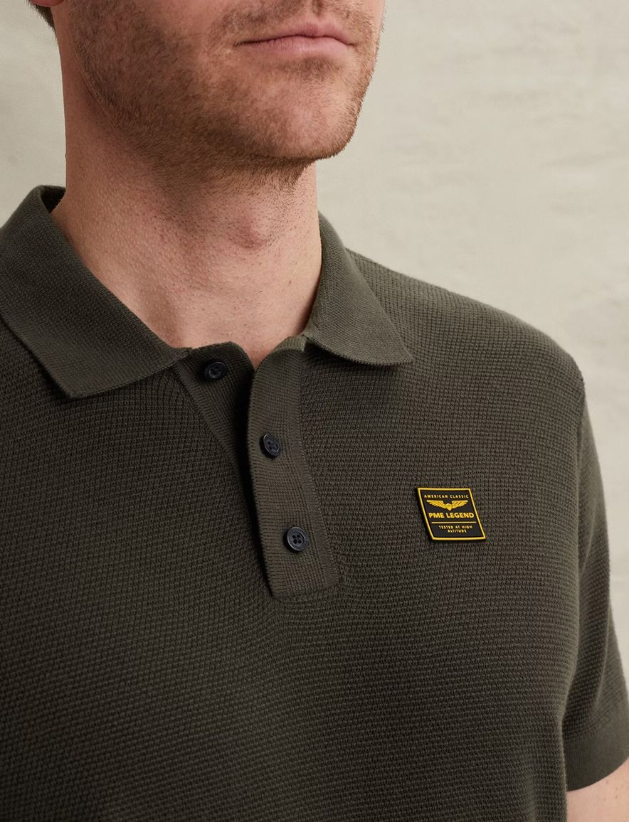 PME legend poloshirt donkergroen fijn gebreide structuur