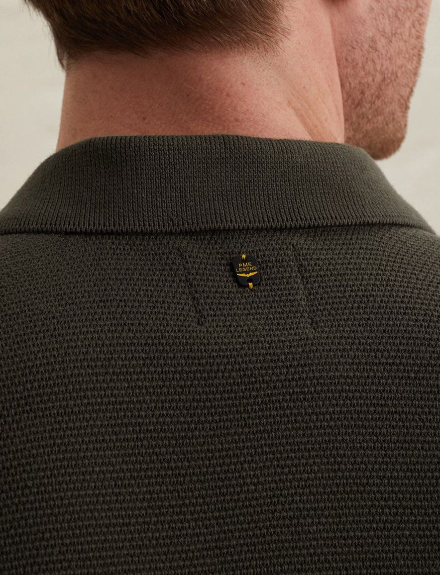 PME legend poloshirt donkergroen fijn gebreide structuur