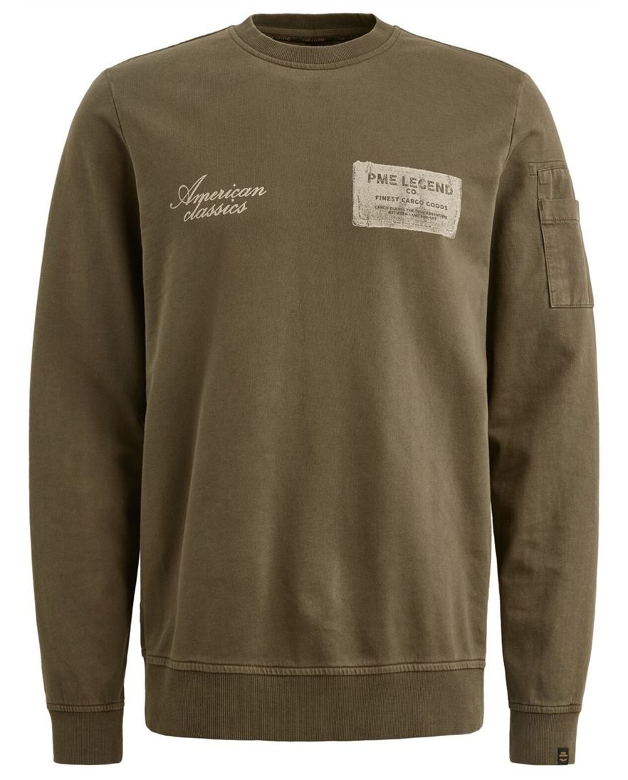 Khaki PME Legend sweater opdrukken normale fit