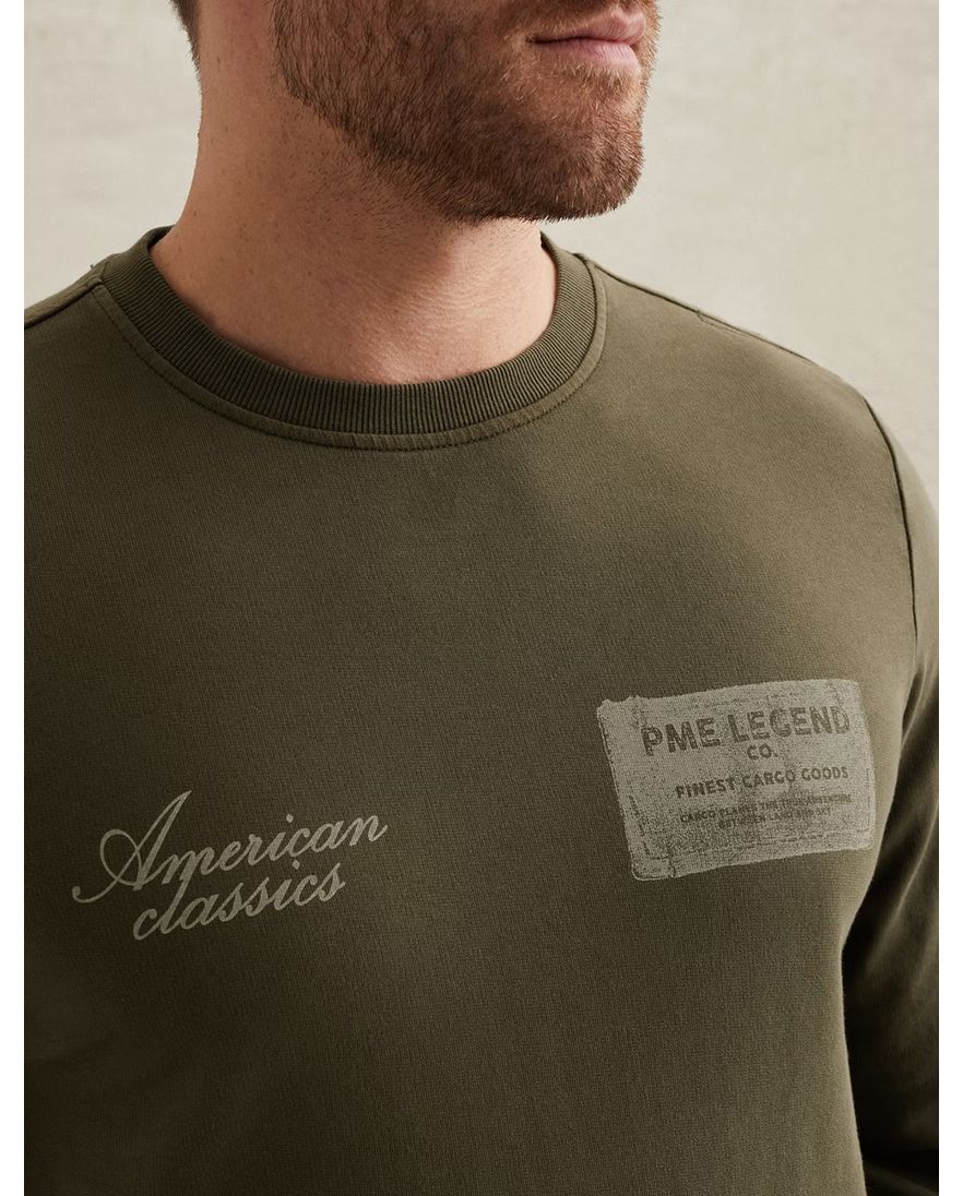Khaki PME Legend sweater opdrukken normale fit