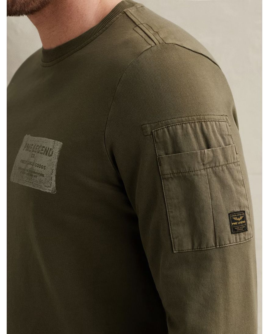 Khaki PME Legend sweater opdrukken normale fit