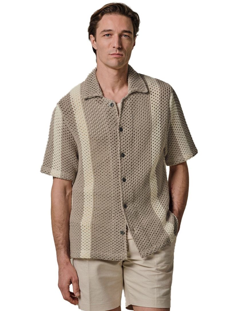 Poloshirt korte mouw Profuomo gehaakt strepen normale fit