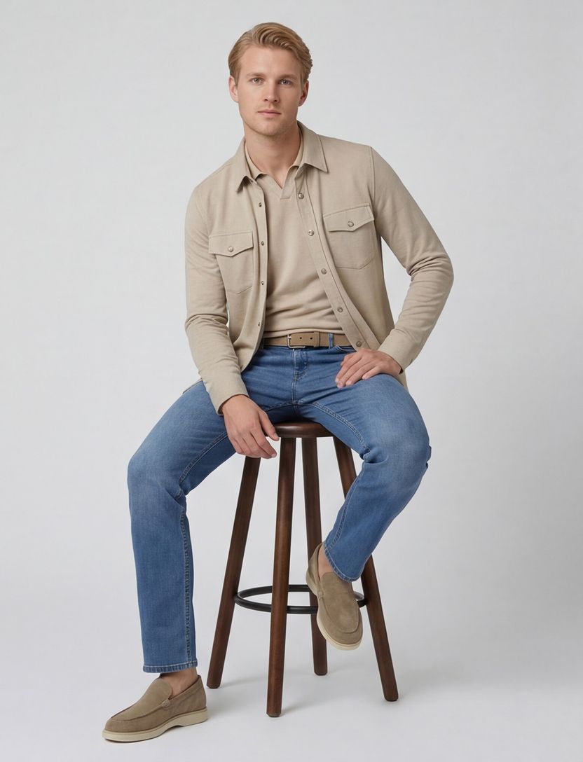 Overshirt Profuomo beige normale fit dubbele borstzakken