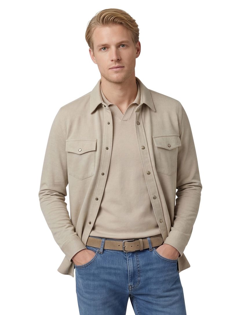 Overshirt Profuomo beige normale fit dubbele borstzakken