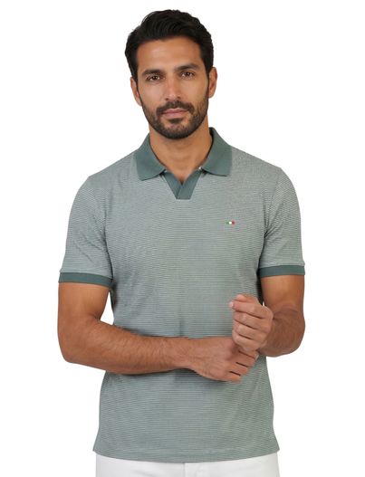 Portofino Poloshirt Portofino groen gestreept korte mouw v-hals
