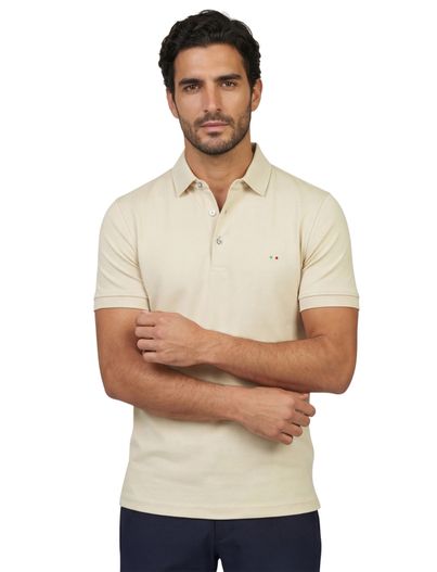 Portofino Poloshirt Portofino beige korte mouw 3 knoops jersey normale fit