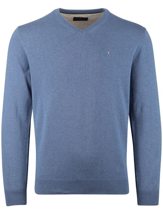 Portofino trui gemêleerd v-hals blauw
