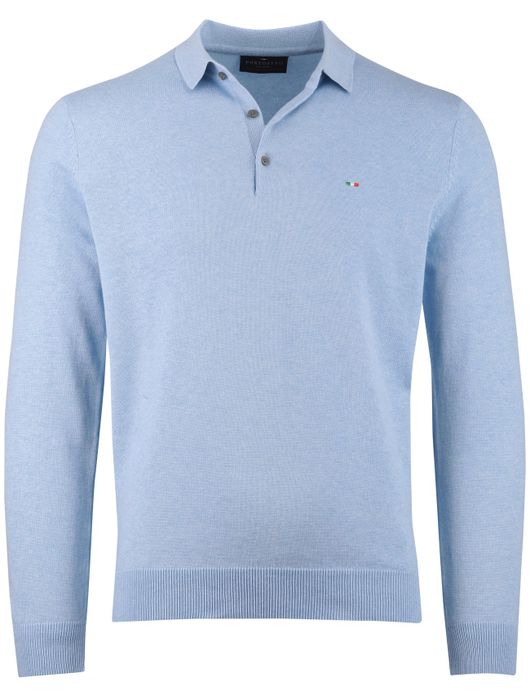 Portofino trui gemêleerd kraag lichtblauw katoen