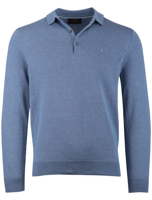 Portofino trui gemêleerd kraag blauw katoen