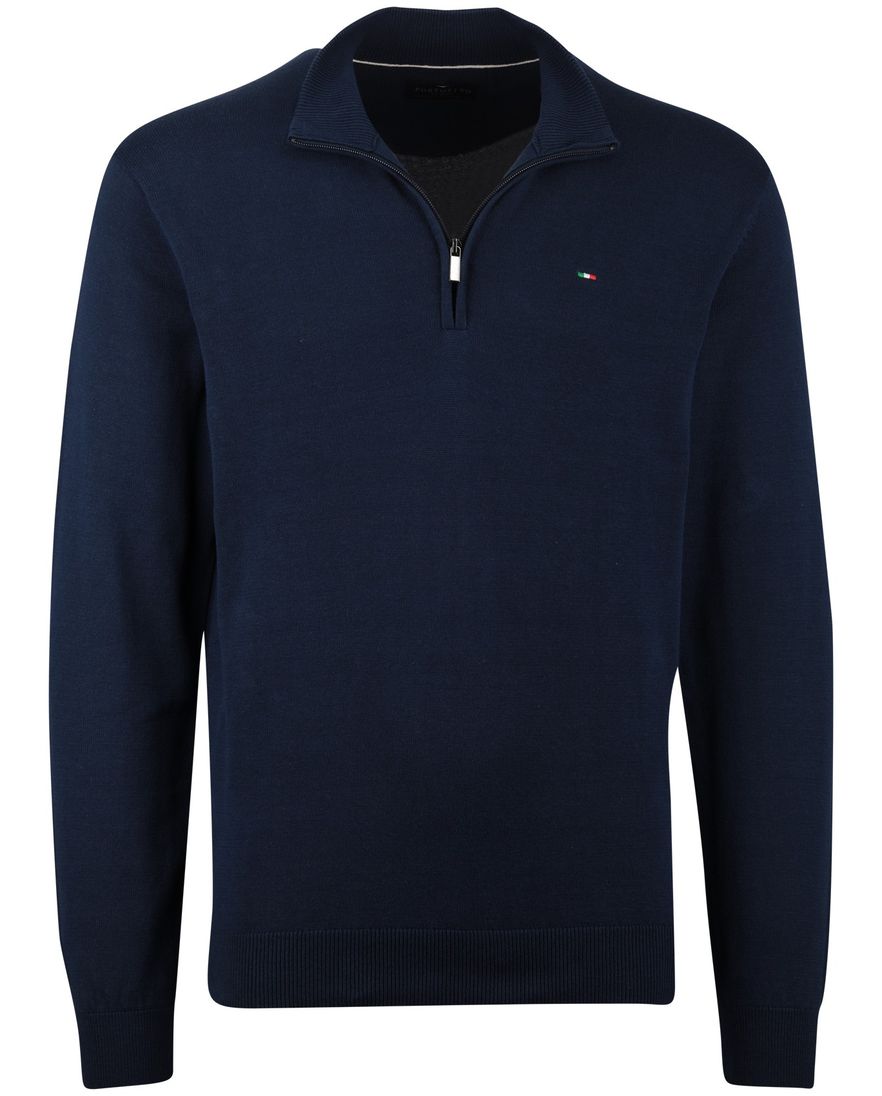 donkerblauwe trui Portofino half zip zwarte rits
