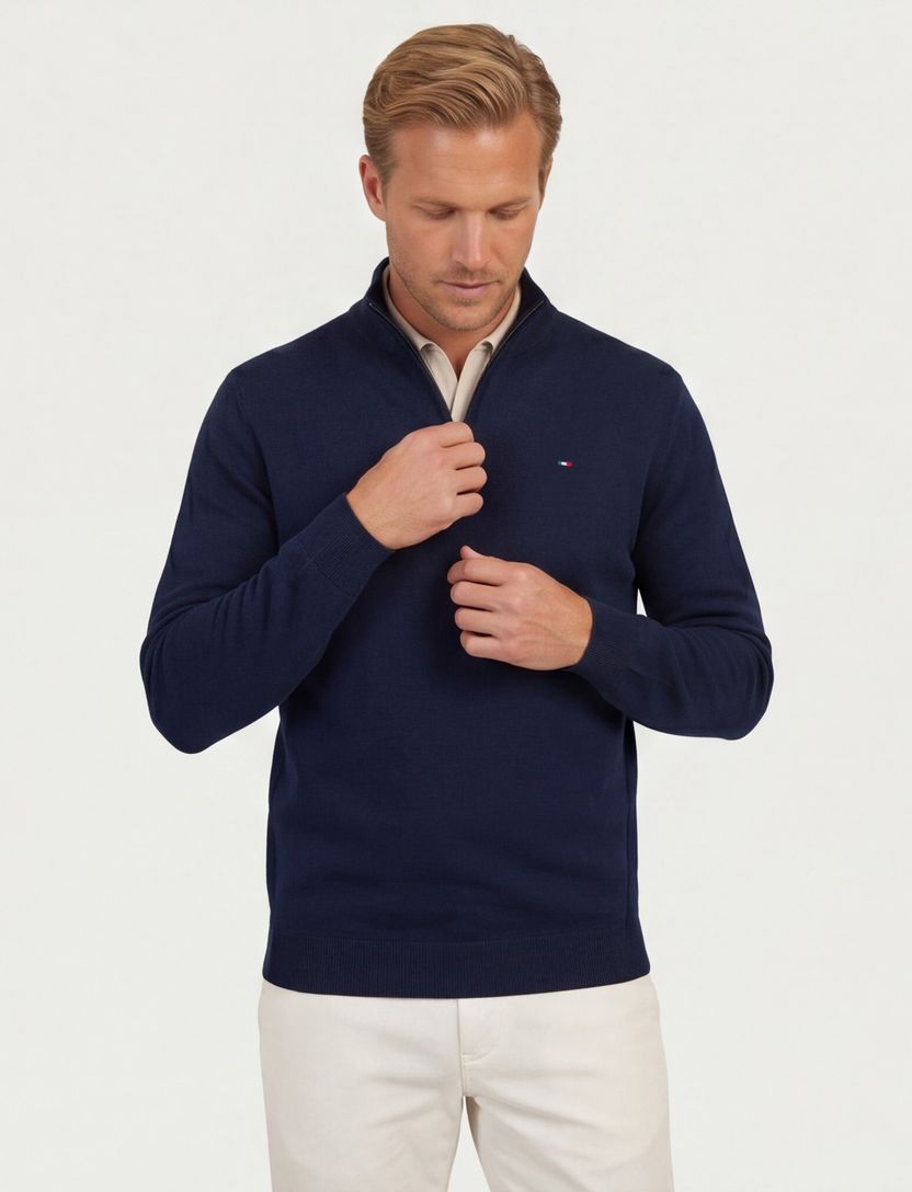 trui Portofino half zip donkerblauw normale fit