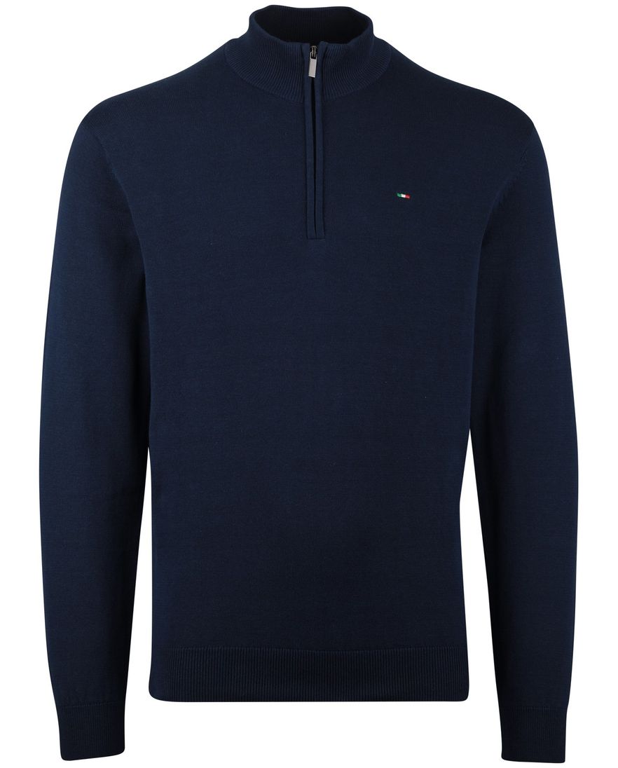 donkerblauwe trui Portofino half zip zwarte rits