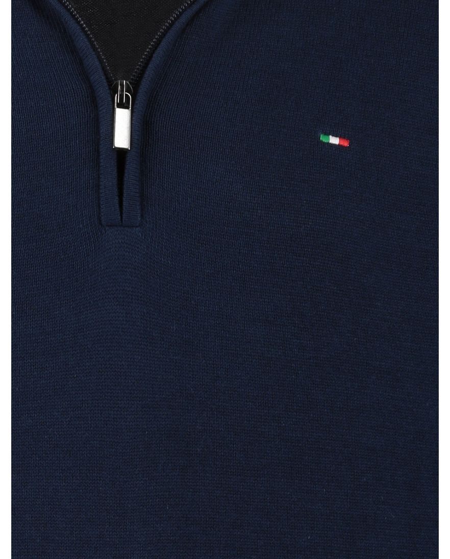 donkerblauwe trui Portofino half zip zwarte rits