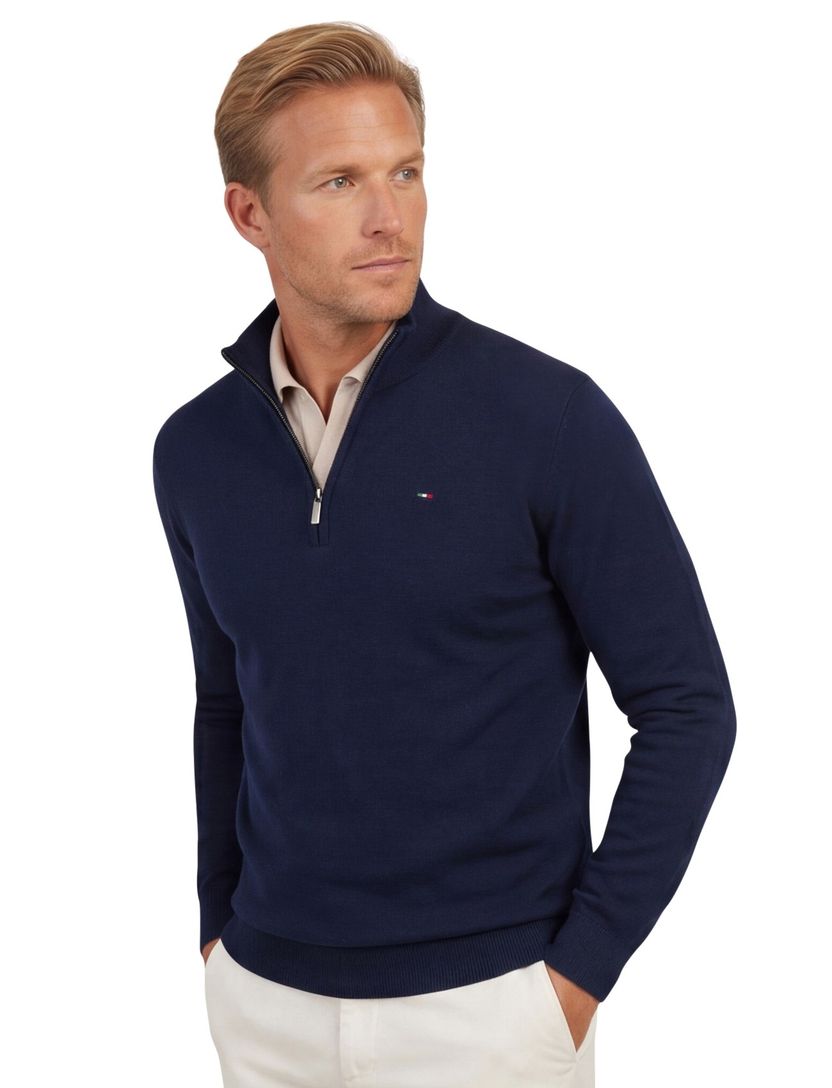 trui Portofino half zip donkerblauw normale fit