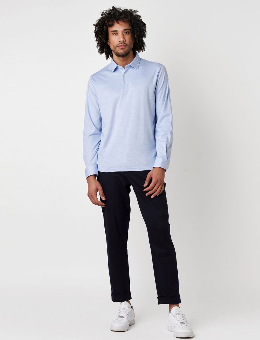 Lichtblauw poloshirt Desoto lange mouw