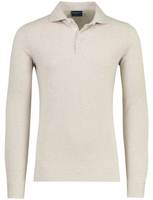 Cavallaro Beige gemeleerde Cavallaro poloshirt lange mouw 3 knoops