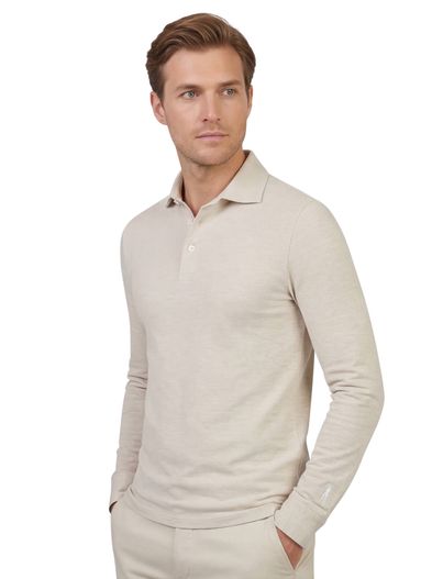 Cavallaro Beige gemeleerde Cavallaro poloshirt lange mouw 3 knoops