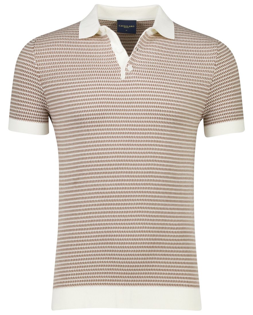 Poloshirt Cavallaro Multipo beige wit structuur