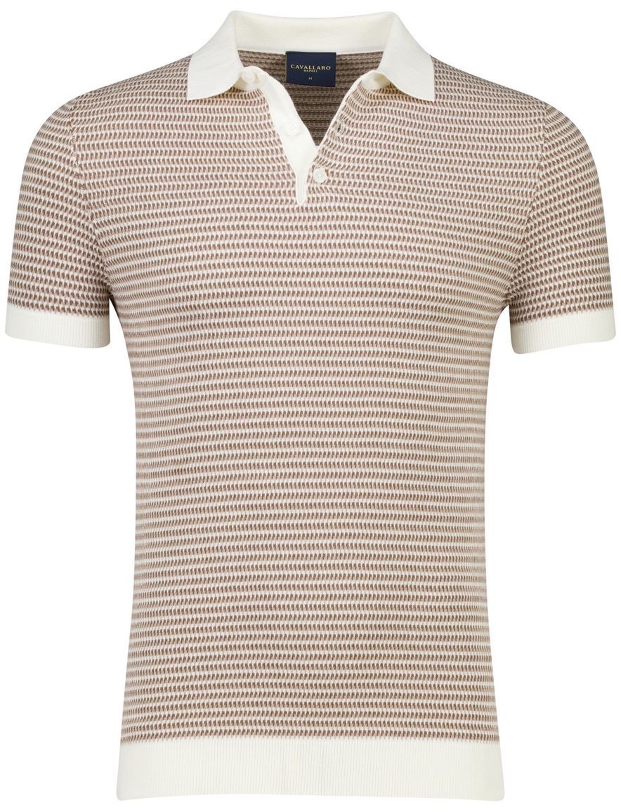 Poloshirt Cavallaro Multipo beige wit structuur