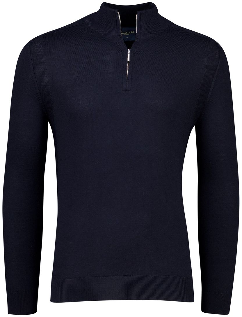 Cavallaro luxe basic trui met opstaande kraag navy