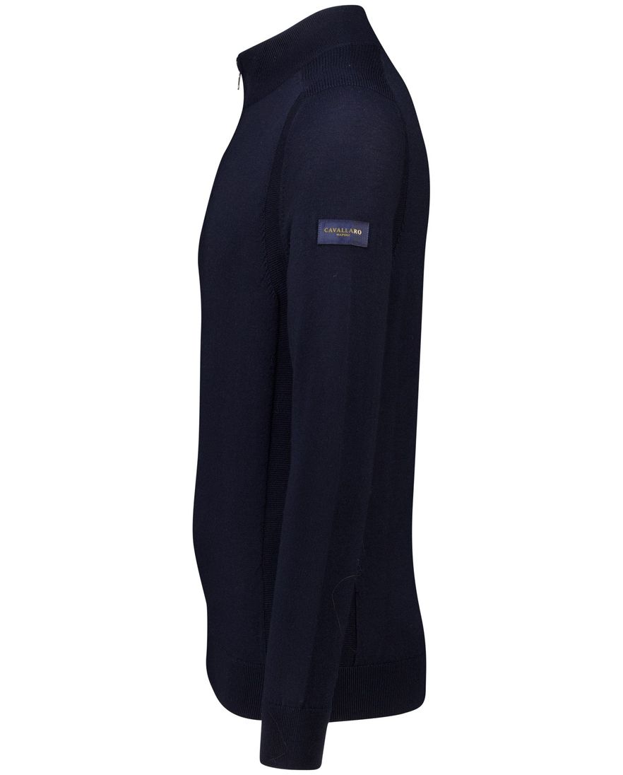 Cavallaro donkerblauwe heren trui met rits hals wol