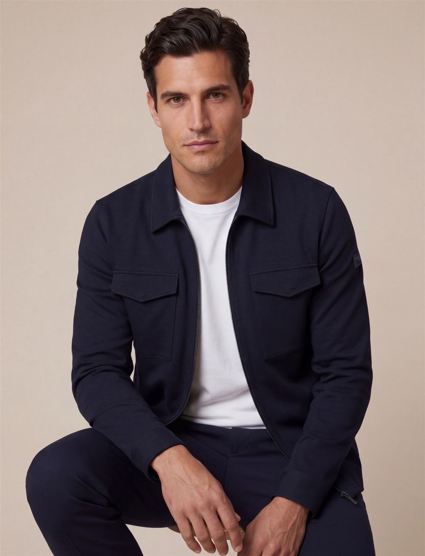 Overshirt donkerblauw Zerino Cavallaro met borstzakken