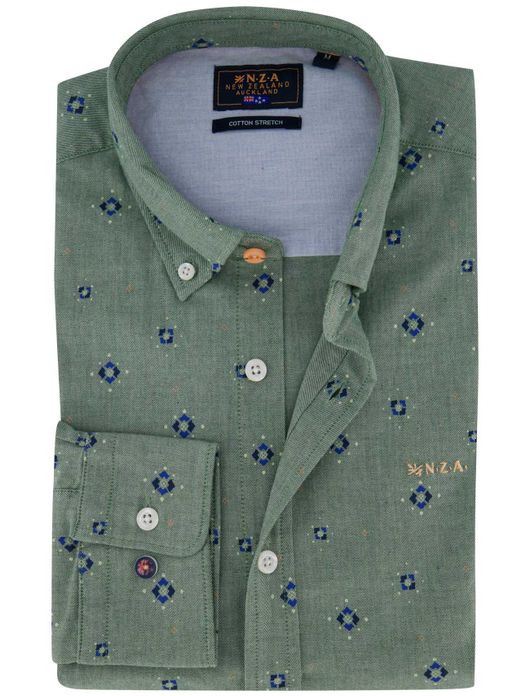 Overhemd groen New Zealand Auckland patroon blauwe details