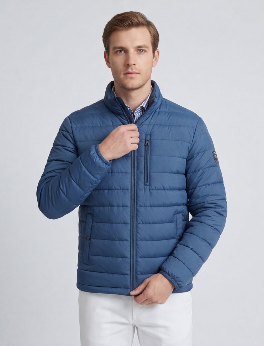 blauwe winterjas Reset normale fit borstzak waterafstotend