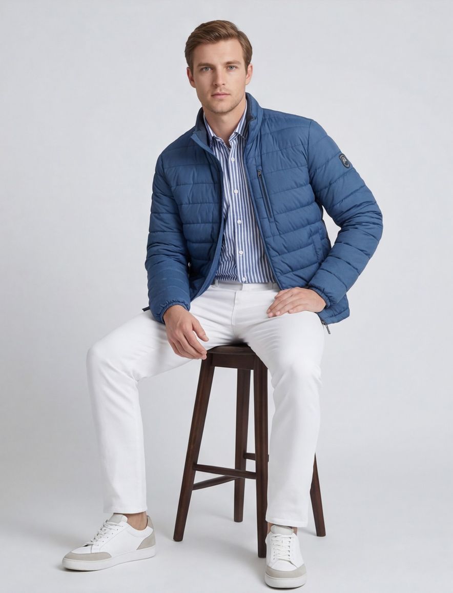 blauwe winterjas Reset normale fit borstzak waterafstotend