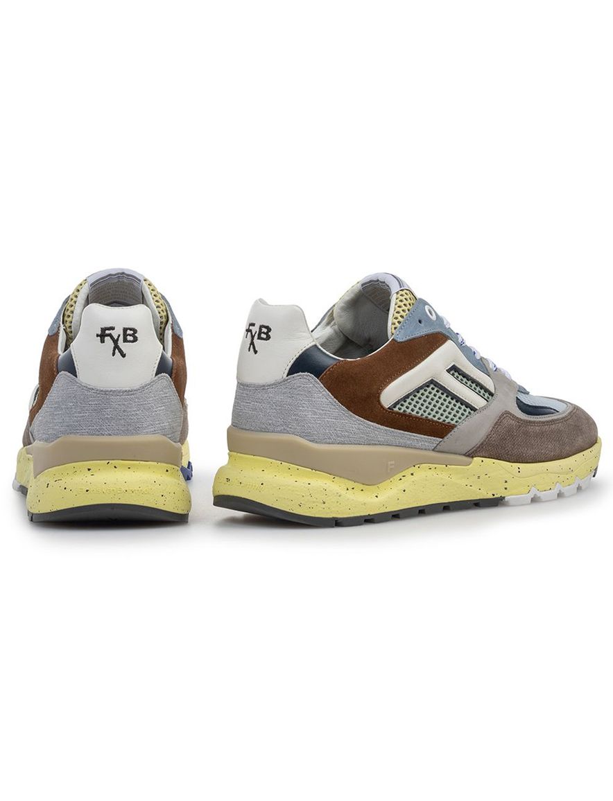 Blauw beige Van Bommel sneaker suède met witte details