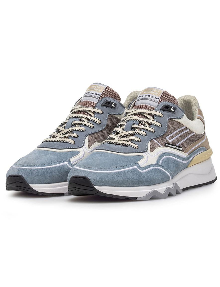 Sneaker Van Bommel lichtblauw beige wit suède geprint